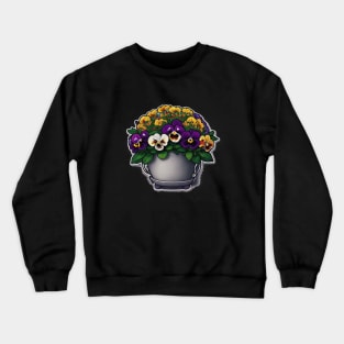 Pansy Flower Leaves Floral Illustration Vintage Crewneck Sweatshirt